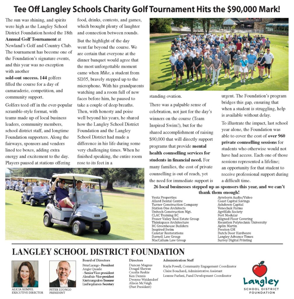 Enhancing the accessibility and value of education for all Langley School District students. | REV Page 3 BPM342029 hr